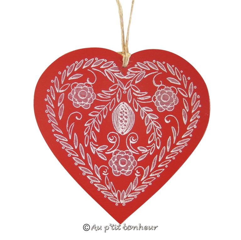suspension décoration coeur bois pain d'épices rouge fabrication artisanale