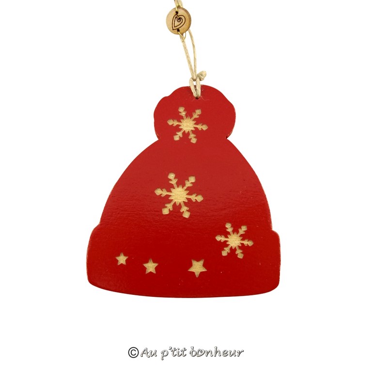 Bonnet rouge en bois pour le sapin de Noël - décoration de Noël au ptit bonheur fabrication française Alsace Nothalten route du vin