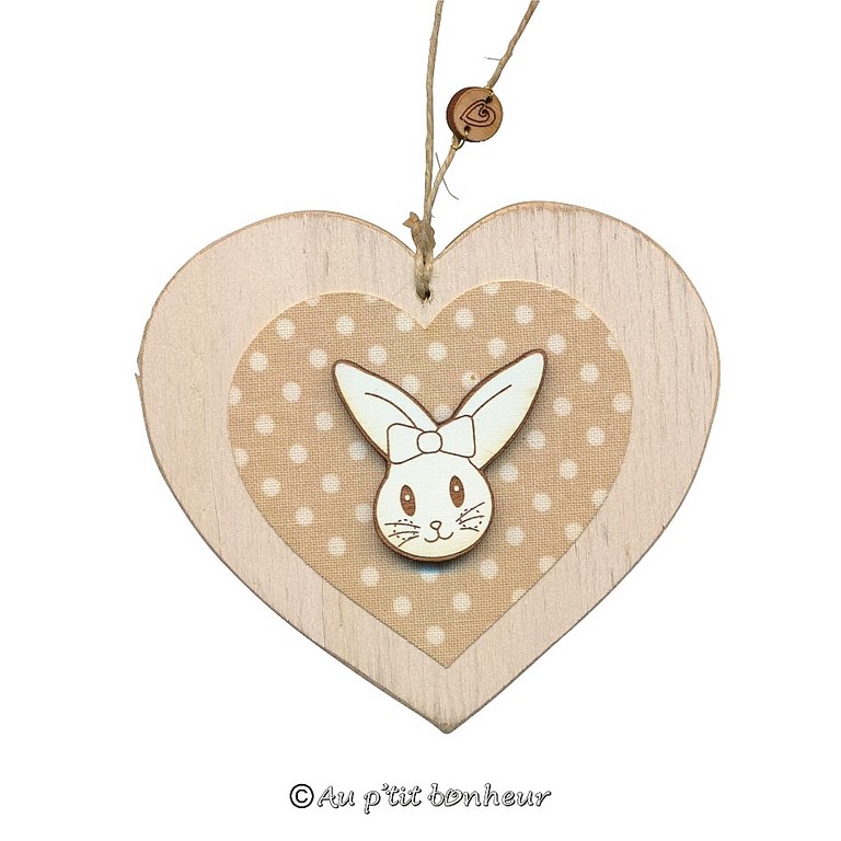 Décoration de Pâques coeur en bois avec lapin fabriqué en France par Au p'tit Bonheur