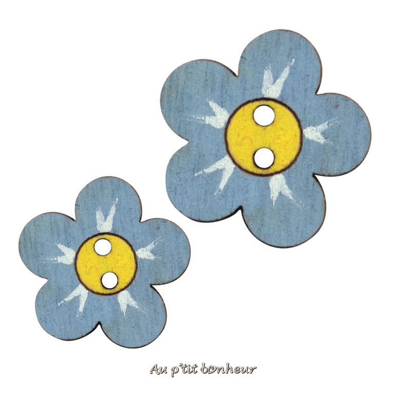 bouton bois fleur bleu layette made in France Nothalten Alscace Au p'tit Bonheur