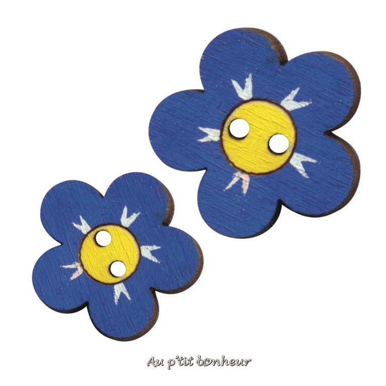 bouton bois fleur bleu marine made in France Nothalten Alscace Au p'tit Bonheur