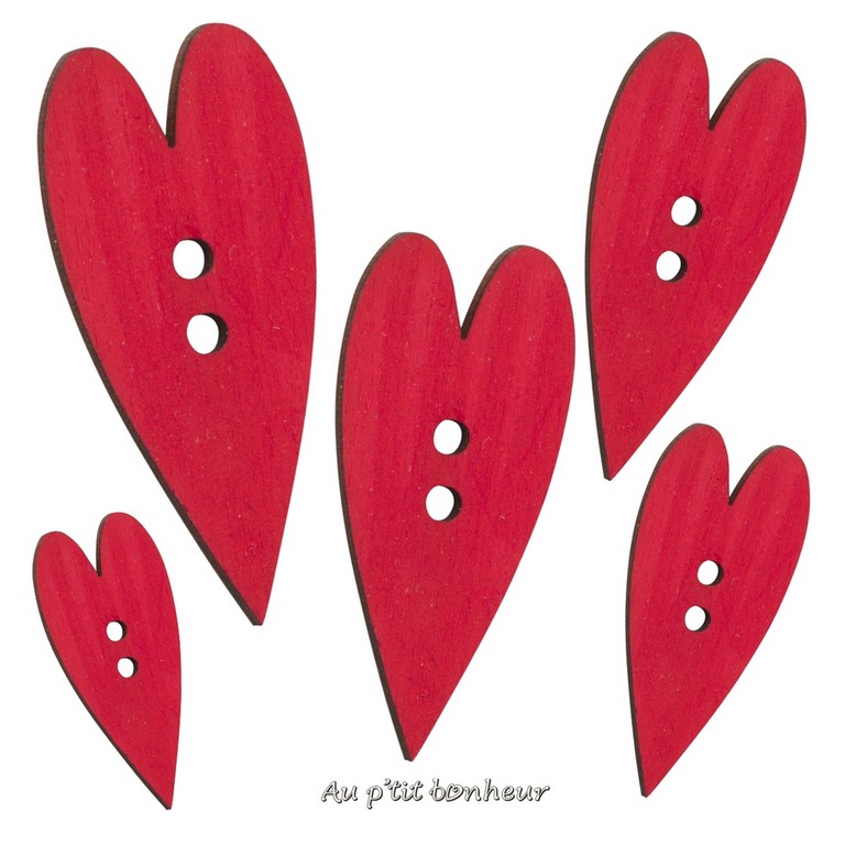 Bouton coeur bois rouge fabrication artisanale en France par Au p'tit Bonheur Nothalten