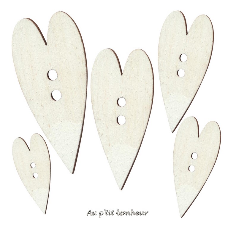 Bouton coeur bois blanc fabrication artisanale en France par Au p'tit Bonheur Nothalten