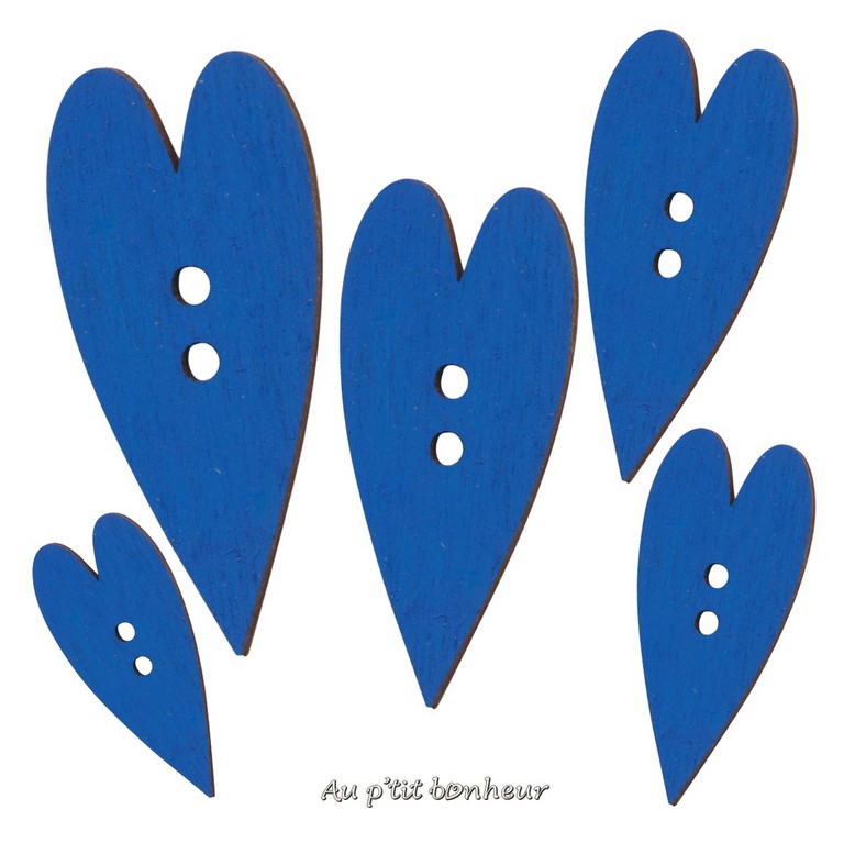 Bouton coeur bois bleu marine fabrication artisanale en France par Au p'tit Bonheur Nothalten