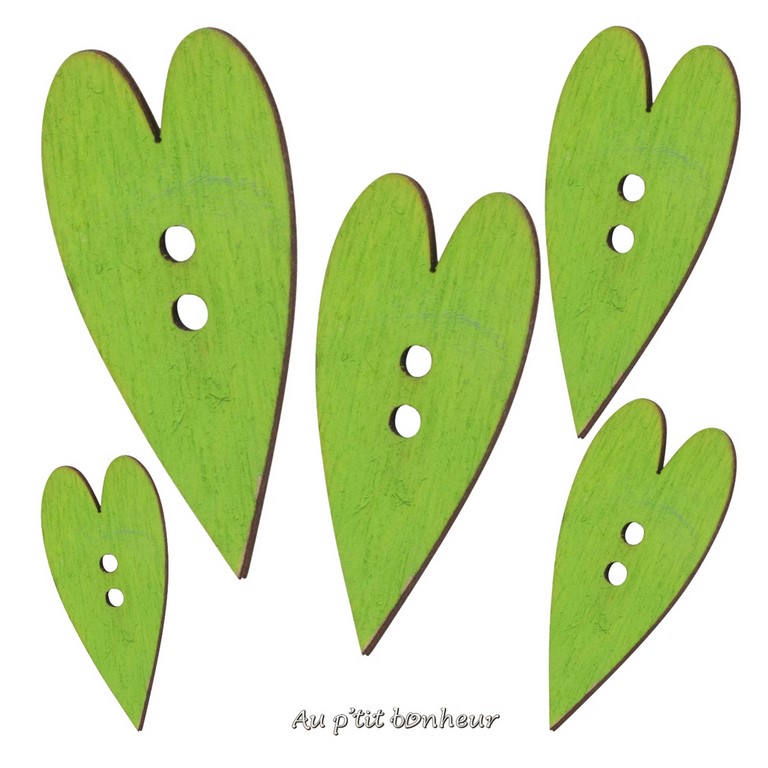 Bouton coeur bois vert fabrication artisanale en France par Au p'tit Bonheur Nothalten