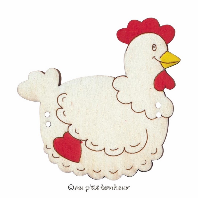 Bouton poule bois blanche Au p'tit Bonheur Alsace