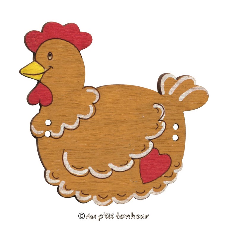 Bouton bois poule profil rousse au p'tit bonheur made in France