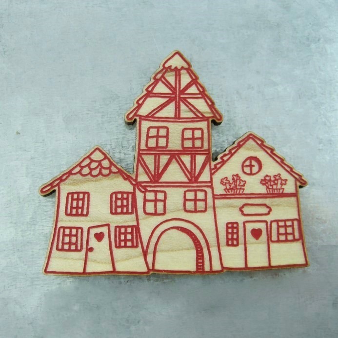 magnet bois maisons alsaciennes rouges fabrication artisanale