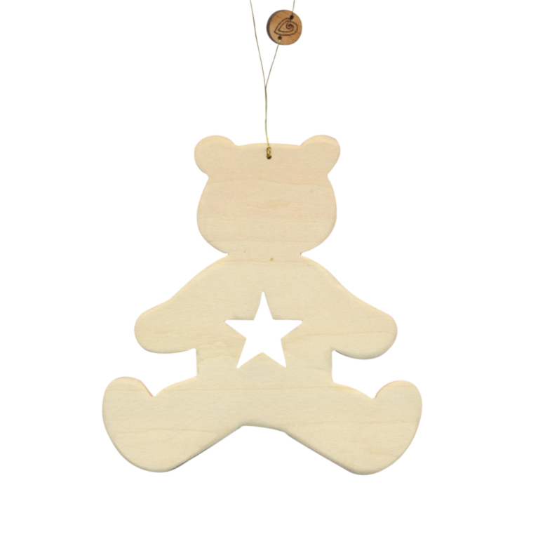 décoration de sapin ours en bois avec étoile ajourée