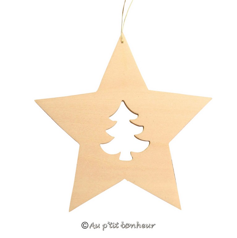suspension décoration bois Noël étoile ajourée sapin 
