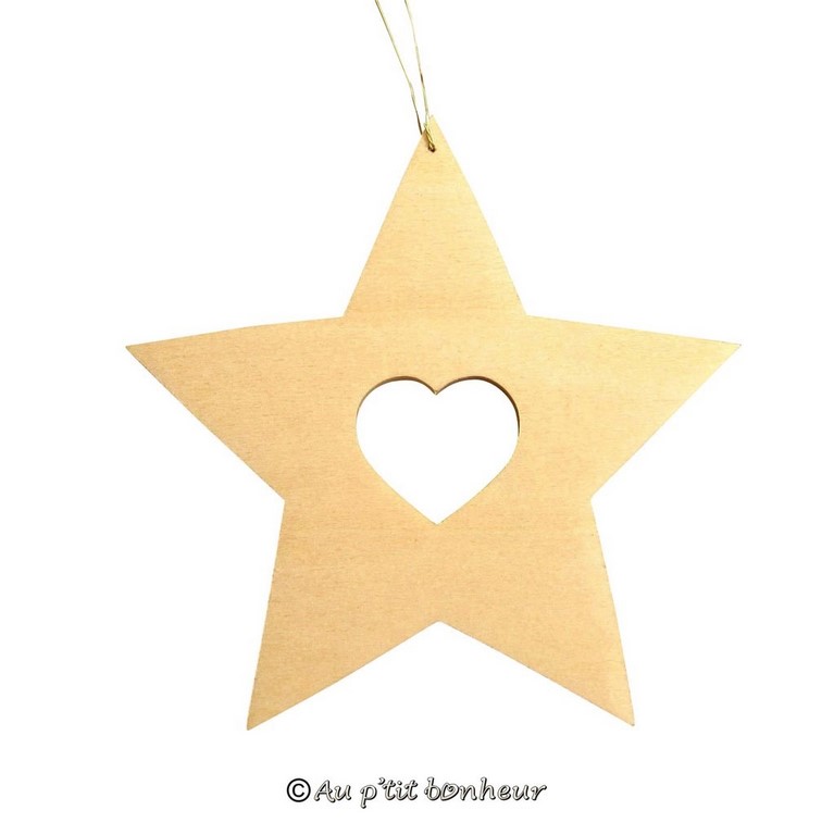 suspension décoration de Noël en bois étoile ajourée coeur fabrication artisnale 