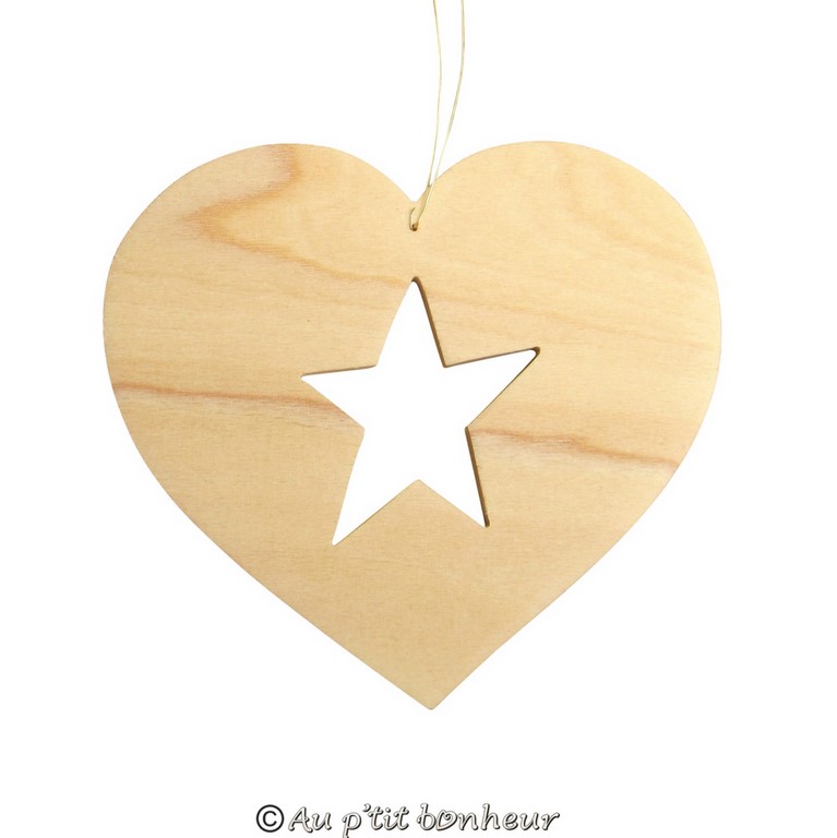 suspension décoration noel bois coeur ajouré étoile fabrication artisanale