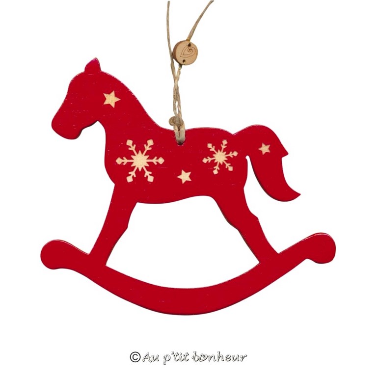 décoration de sapin de Noël cheval à bascule rouge gravé SU351 decoration de Noël cheval à bascule rouge