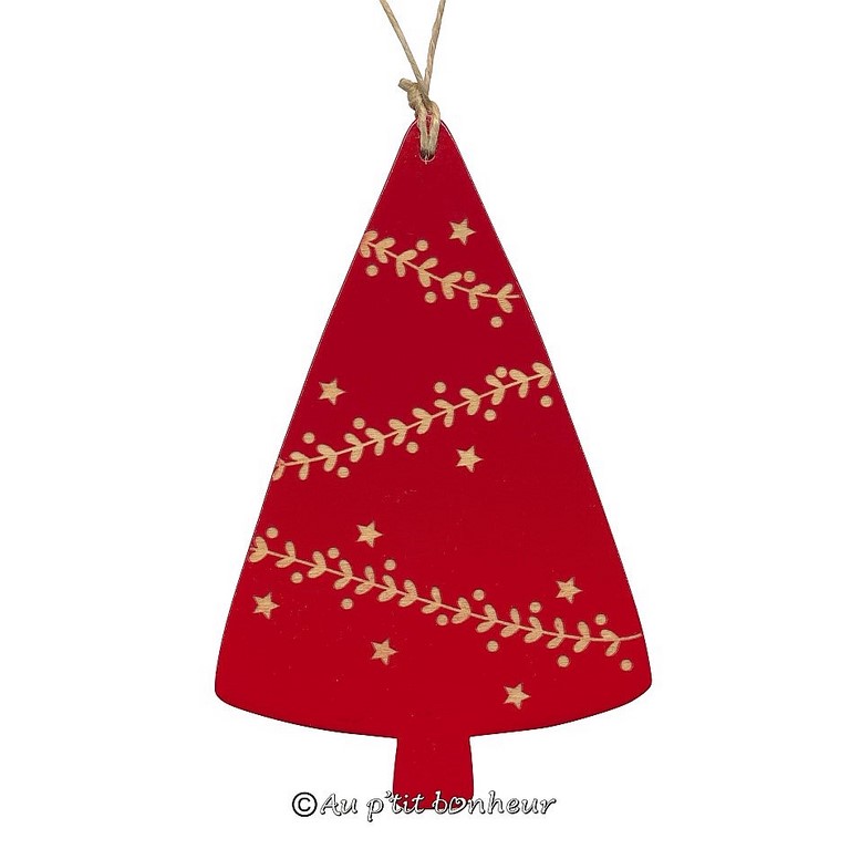 décoration de Noel sapin rouge bois SU370