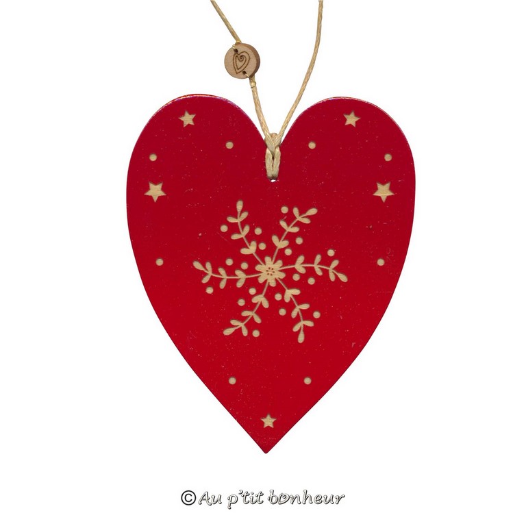 décoration de Noel coeur rouge bois SU370