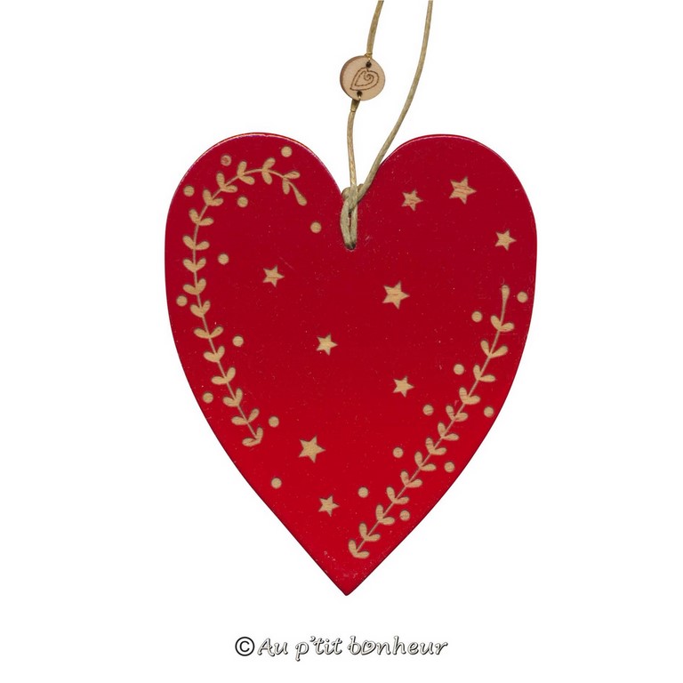 décoration de Noel coeur rouge bois SU370