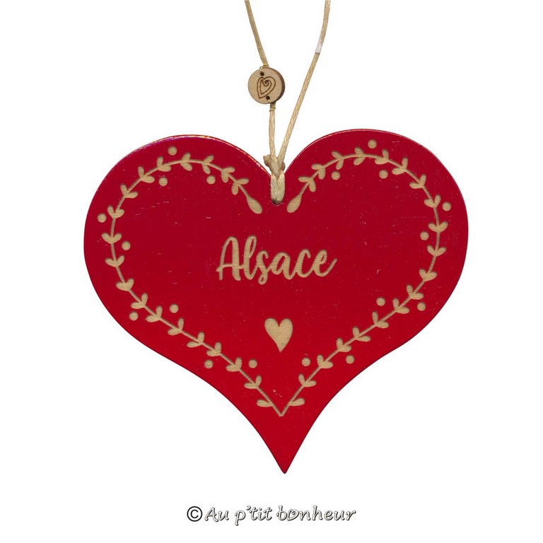 décoration de Noel coeur rouge bois SU370 coeur bois alsace rouge