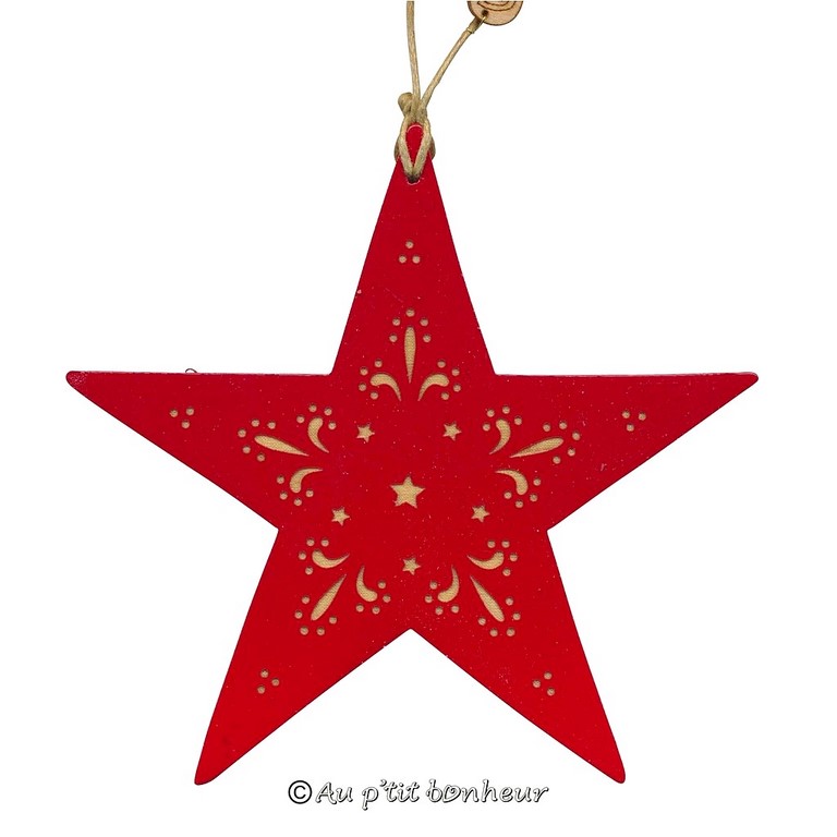 décoration de Noel étoile rouge bois SU370