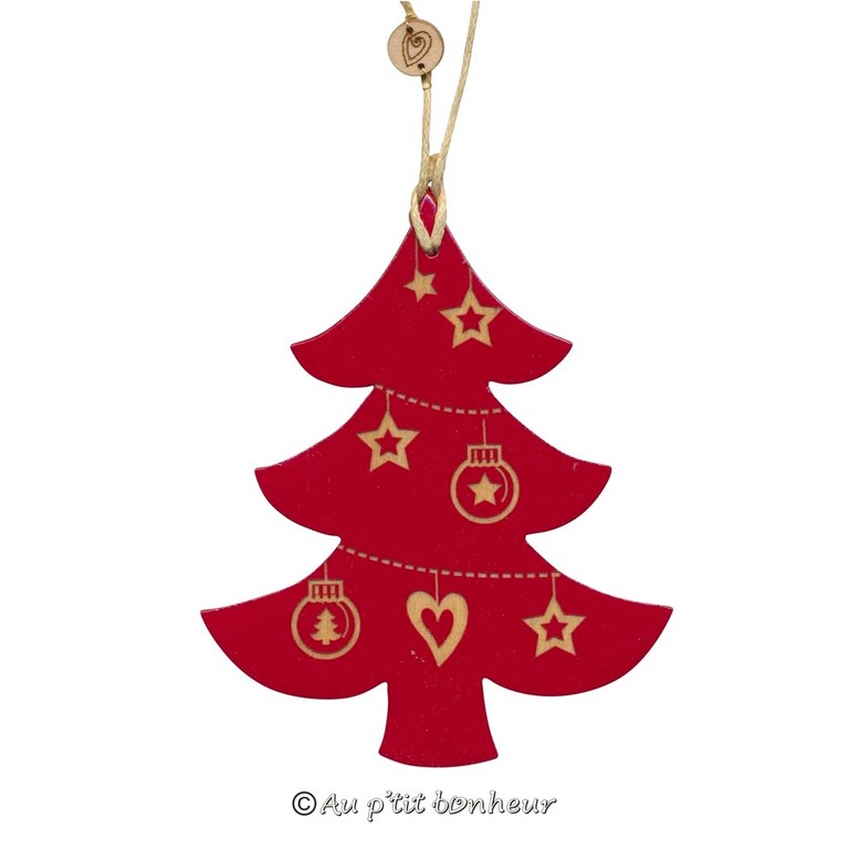 décoration de Noel sapin rouge bois SU370