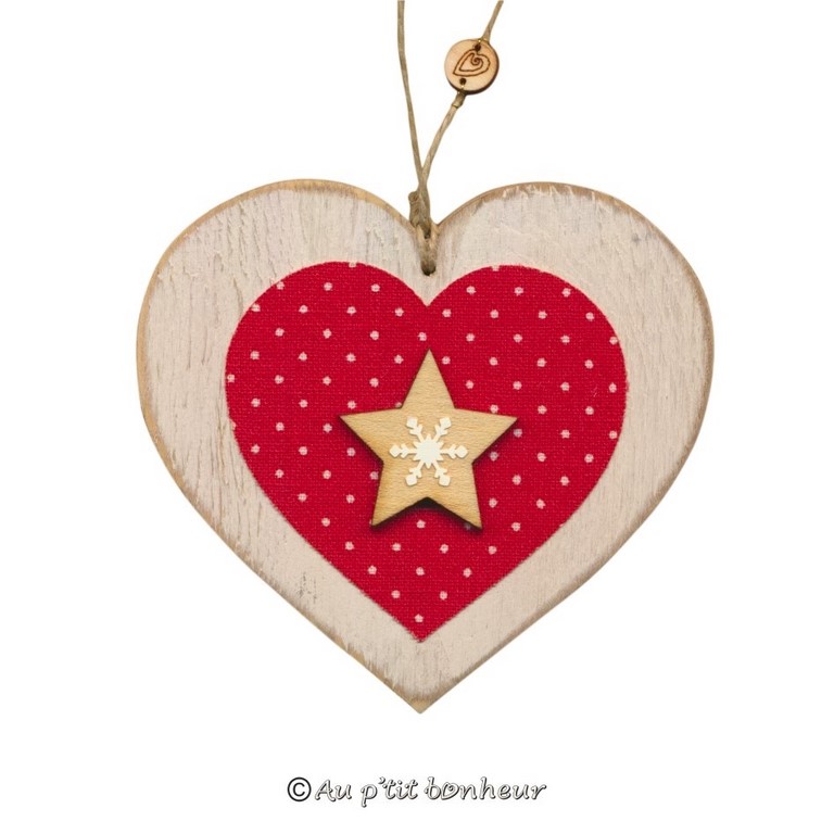 Coeur bois tissu rouge pois étoile SUT208
