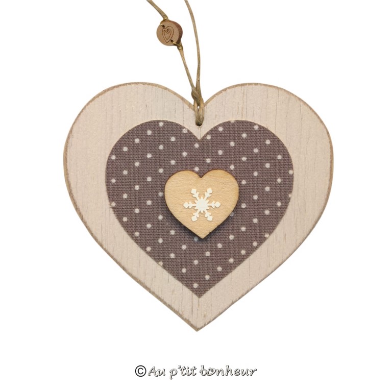Coeur bois tissu gris pois coeur SUT307