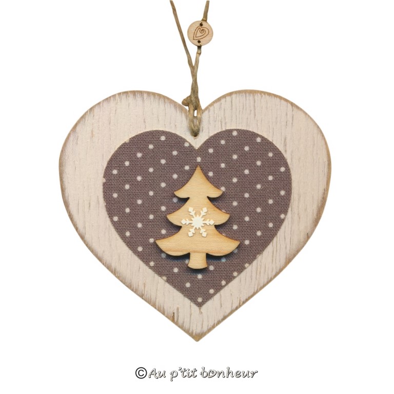 Coeur bois tissu gris pois sapin SUT309