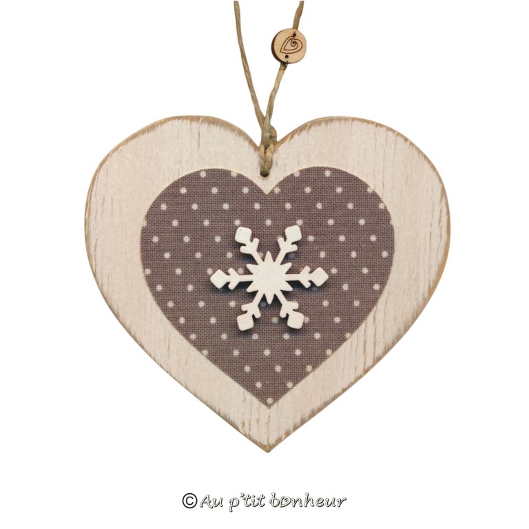 Coeur bois tissu gris pois flocon SUT310