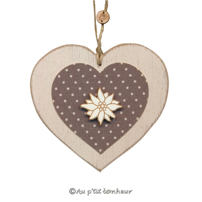 Coeur bois tissu gris pois edelweiss SUT311