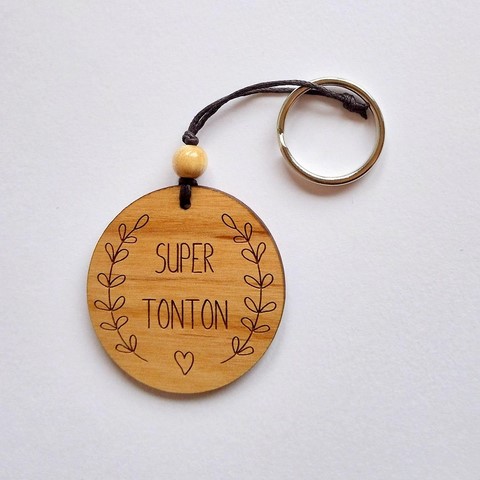 Porte clés en bois gravé super Tonton made in France par Au p'tit Bonheur