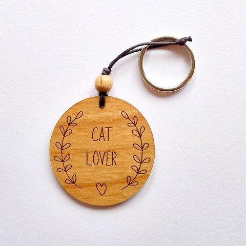 Porte clés en bois Cat lover made in France Au p'tit Bonheur Muriel Schumacher