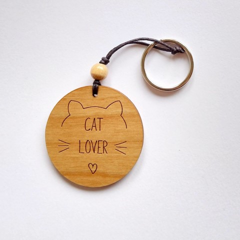 Porte clés bois Cat lover chat fabriqué en France à Nothalten Muriel Schumacher