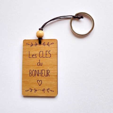 Porte clés en bois Les Clés du Bonheur made in France par Au p'tit Bonheur
