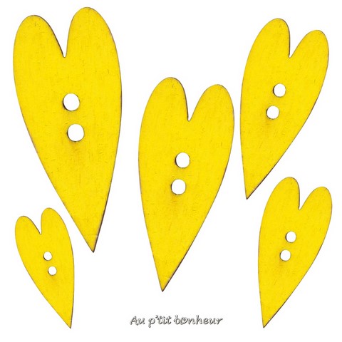 Bouton coeur bois jaune fabrication artisanale en France par Au p'tit Bonheur Nothalten