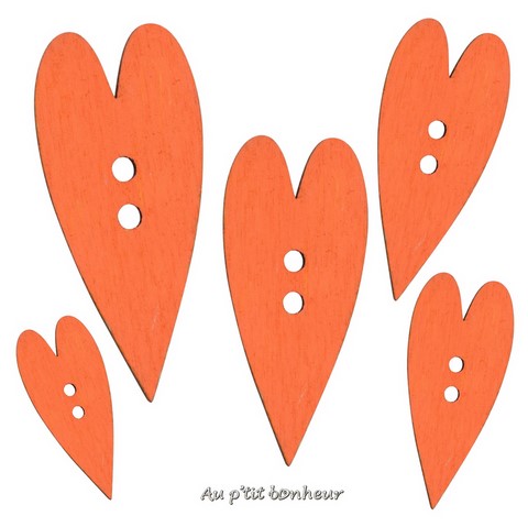 Bouton coeur bois orange fabrication artisanale en France par Au p'tit Bonheur Nothalten