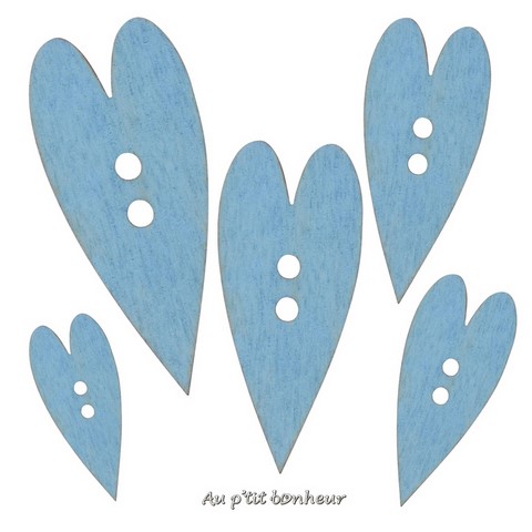 Bouton coeur bois bleu layette fabrication artisanale en France par Au p'tit Bonheur Nothalten