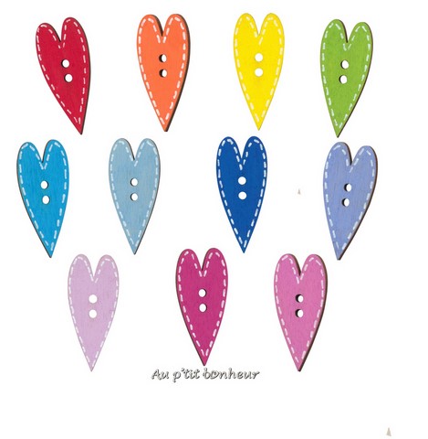 boutons coeur bois peints main jaunes Au p'tit Bonheur Alsace France - artisanat