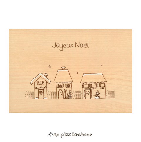 Carte postale bois maisons Joyeux Noël fabrication artisanale