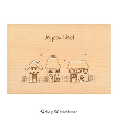 Carte en bois Au p'tit Bonheur maisons Noël