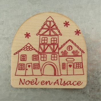 magnet bois noël en Alsace rouge fabrication artisanale