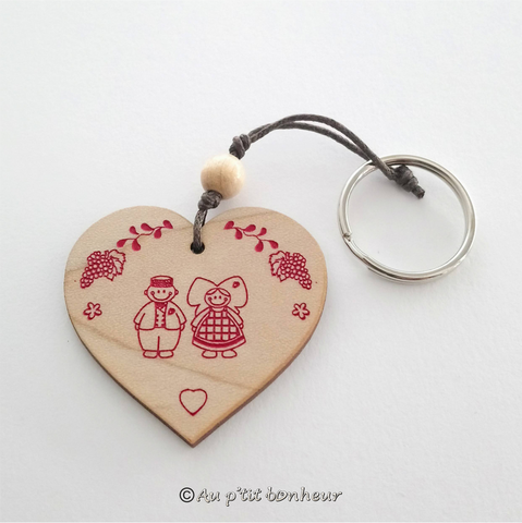 porte clés coeur en bois Au p'tit Bonheur Alsace
