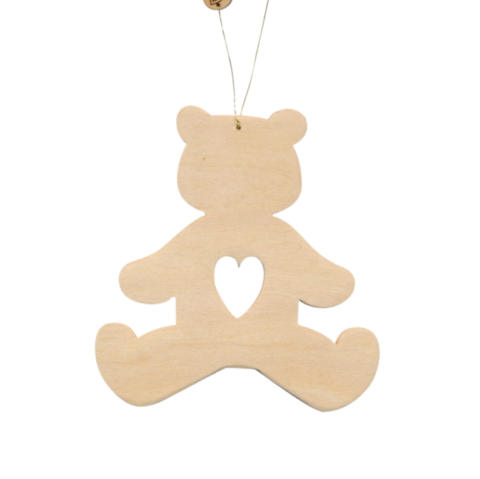 décoration de sapin ours en bois avec coeur ajouré