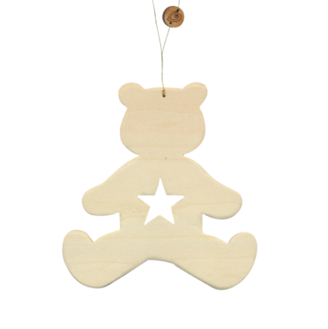 décoration de sapin ours en bois avec étoile ajourée