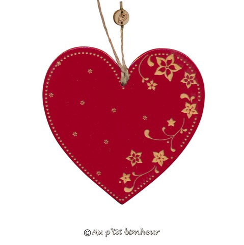 coeur bois rouge gravé fleurs  éléonore fabrication artisanale