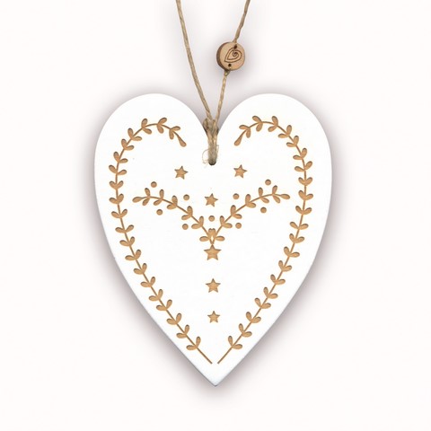 Coeur déco Noël bois blanc